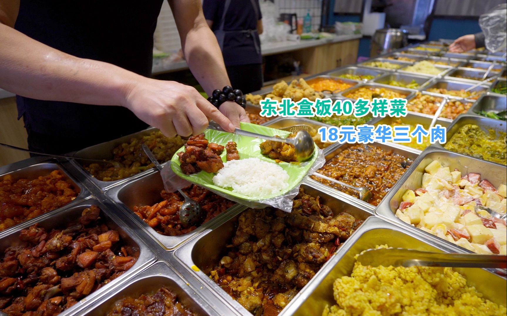 东北自助盒饭就是香,15元两个肉菜带大鸡腿,几十种素菜和米饭随便吃-美食小胖带你浪-美食小胖带你浪-哔哩哔哩视频