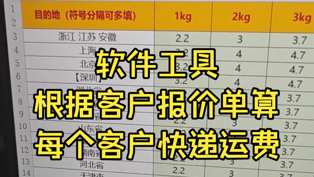 软件工具:根据报价单,计算出每个客户快递运费。