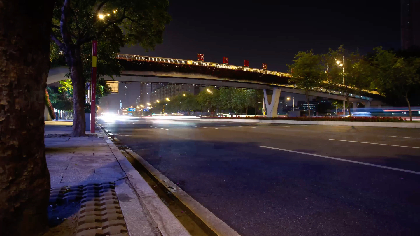 广州黄埔大道夜景车流