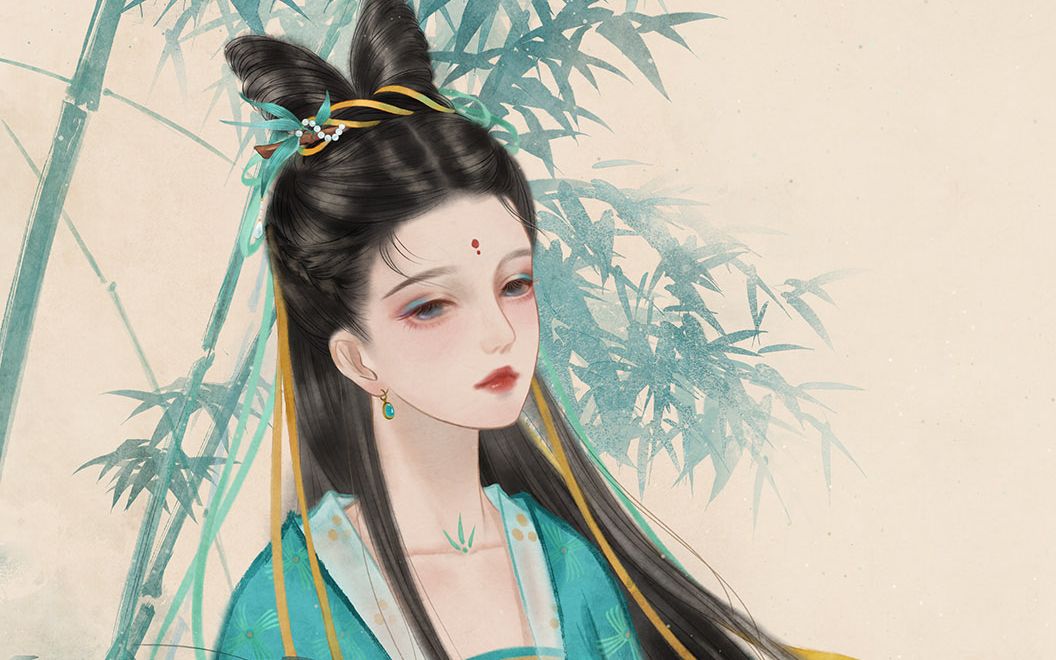 板绘ps绘画古风插画岁寒三友竹语