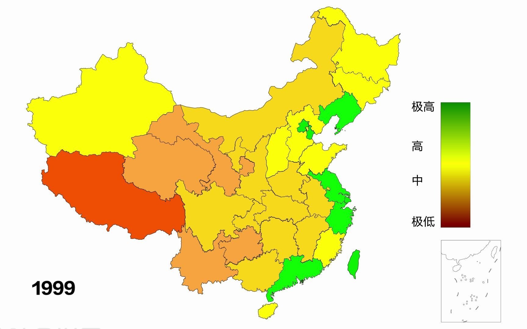 [图]各省份人类发展指数变化，祖国不断强大，颜色越来越绿