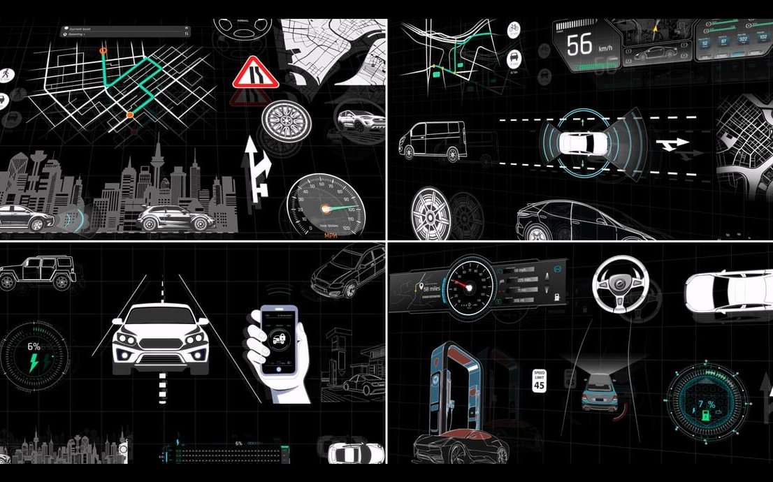 ae模板-智能汽车素材包充电桩加油导航仪表盘骑行导航行驶无人驾驶