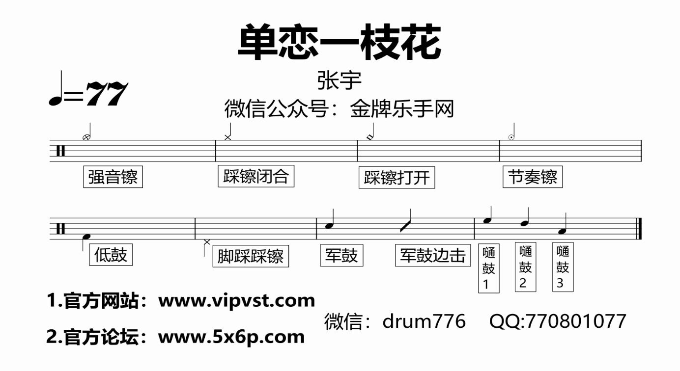 【金牌乐手网】586.张宇  单恋一枝花 鼓谱 动态鼓谱哔哩哔哩bilibili