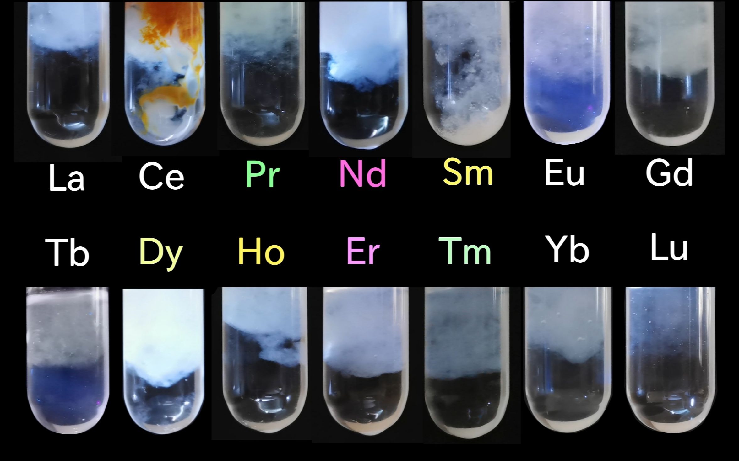 【实验】14种镧系元素的氢氧化物沉淀(下)