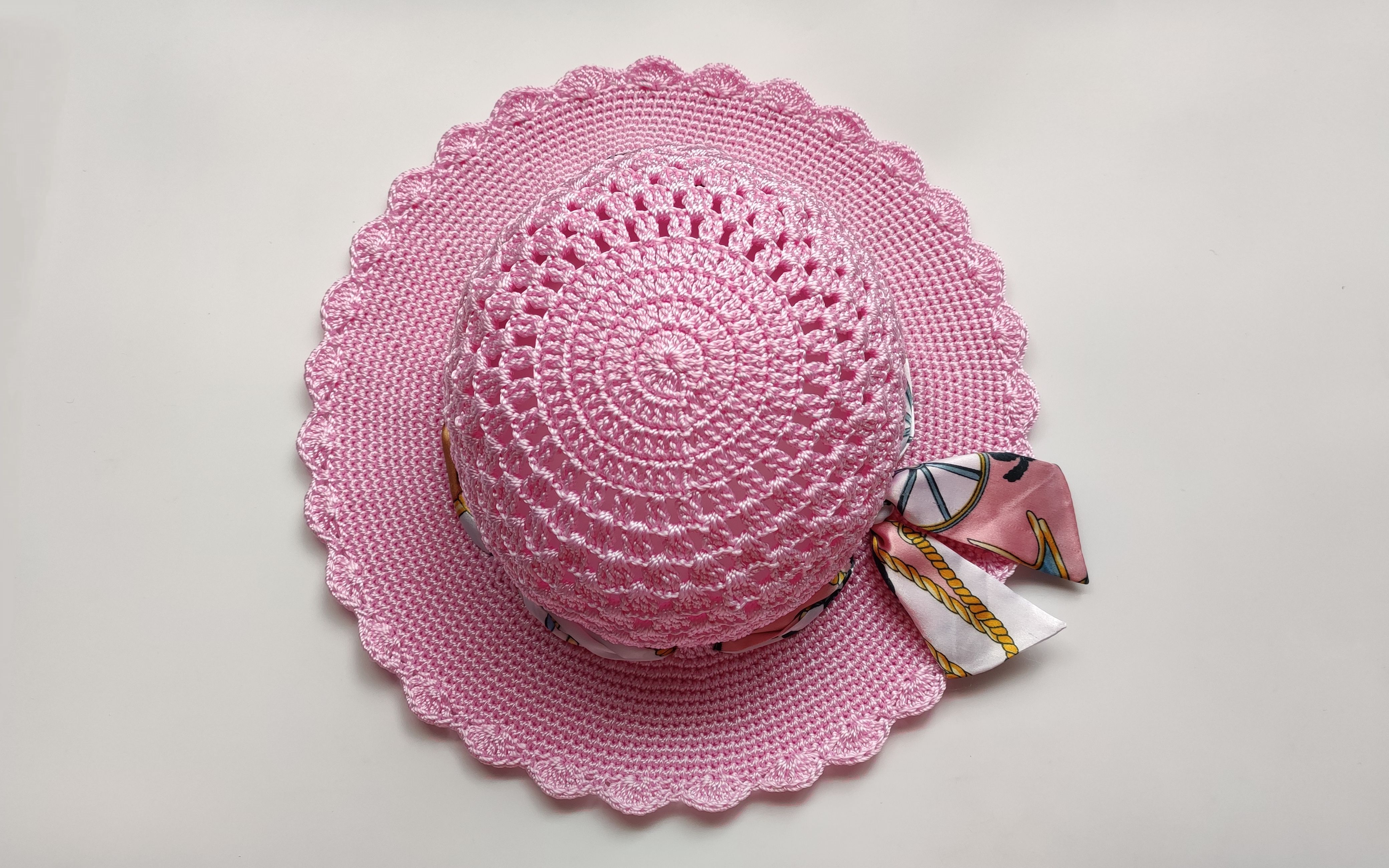 钩针编织夏季的浪漫,一顶粉色太阳帽,遮阳帽,看一遍就能学会