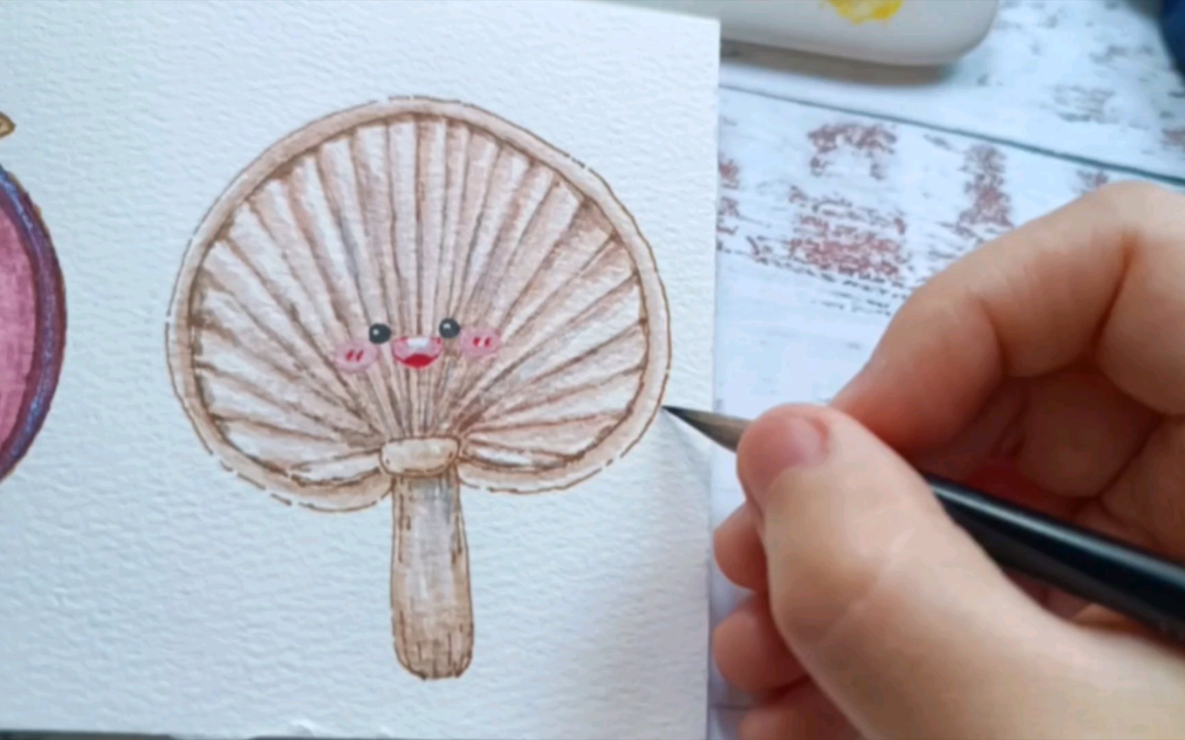 钢笔淡彩复古旧物件|小扇子|上色