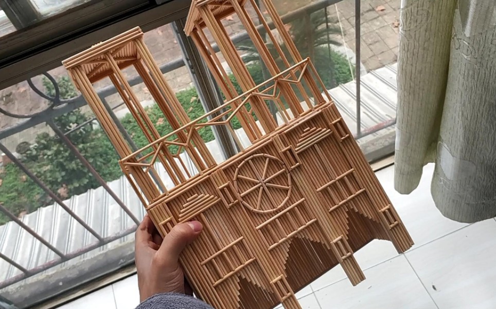 阿文一次性竹签手工巴黎圣母院西立面钟楼