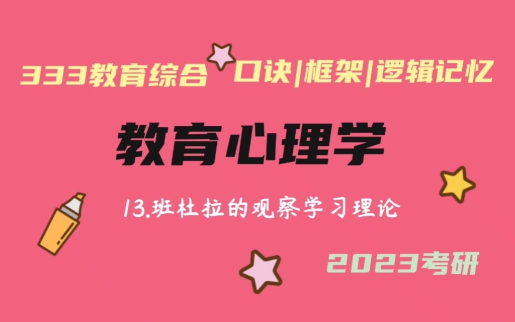 13.班杜拉的观察学习理论及其教育应用 教育心理学带背 教育学考研333带背 教育综合哔哩哔哩bilibili