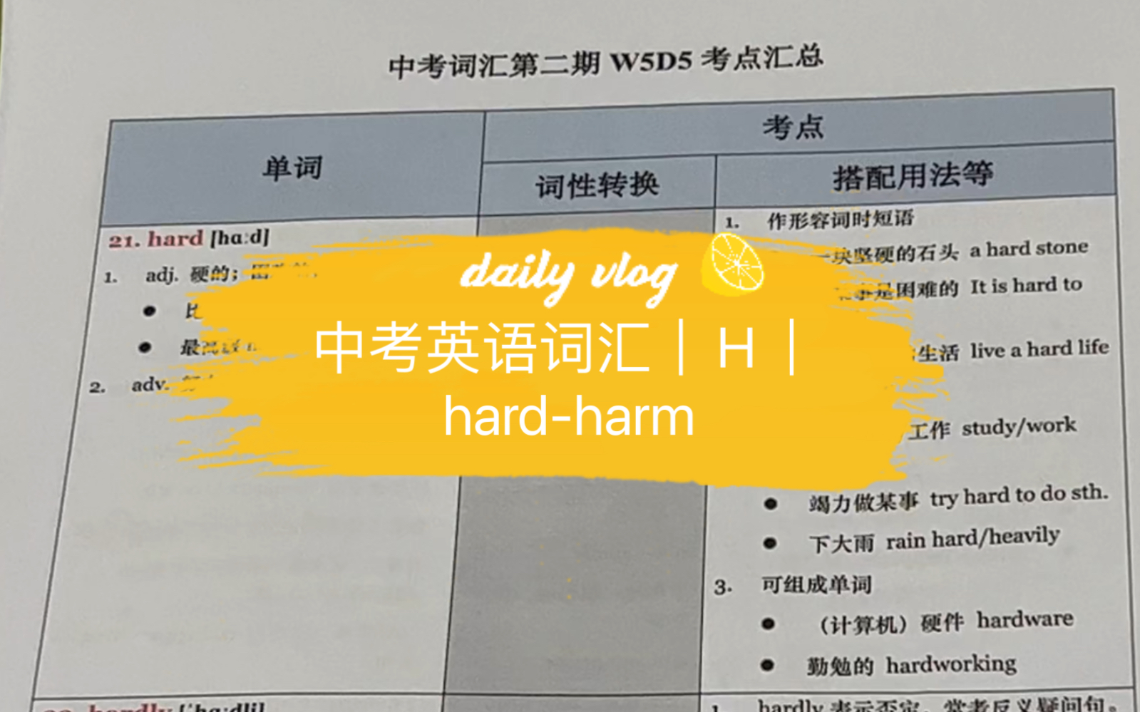 中考英语词汇|H|hard hardly hardworking harm harmony哔哩哔哩bilibili