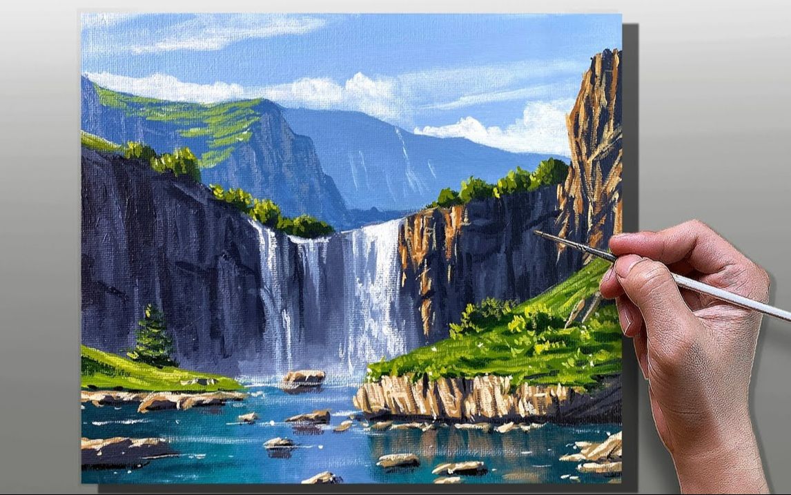 【丙烯画】【绘画教程】【中字】山谷里的瀑布How to Paint Waterfall Valley Acrylic Painting Correa Art哔哩哔哩bilibili