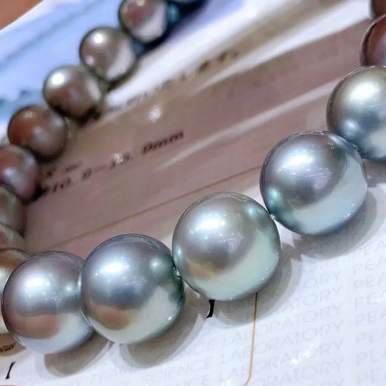 大溪地铂金灰 奶奶灰 海水珍珠项链10.9-13.