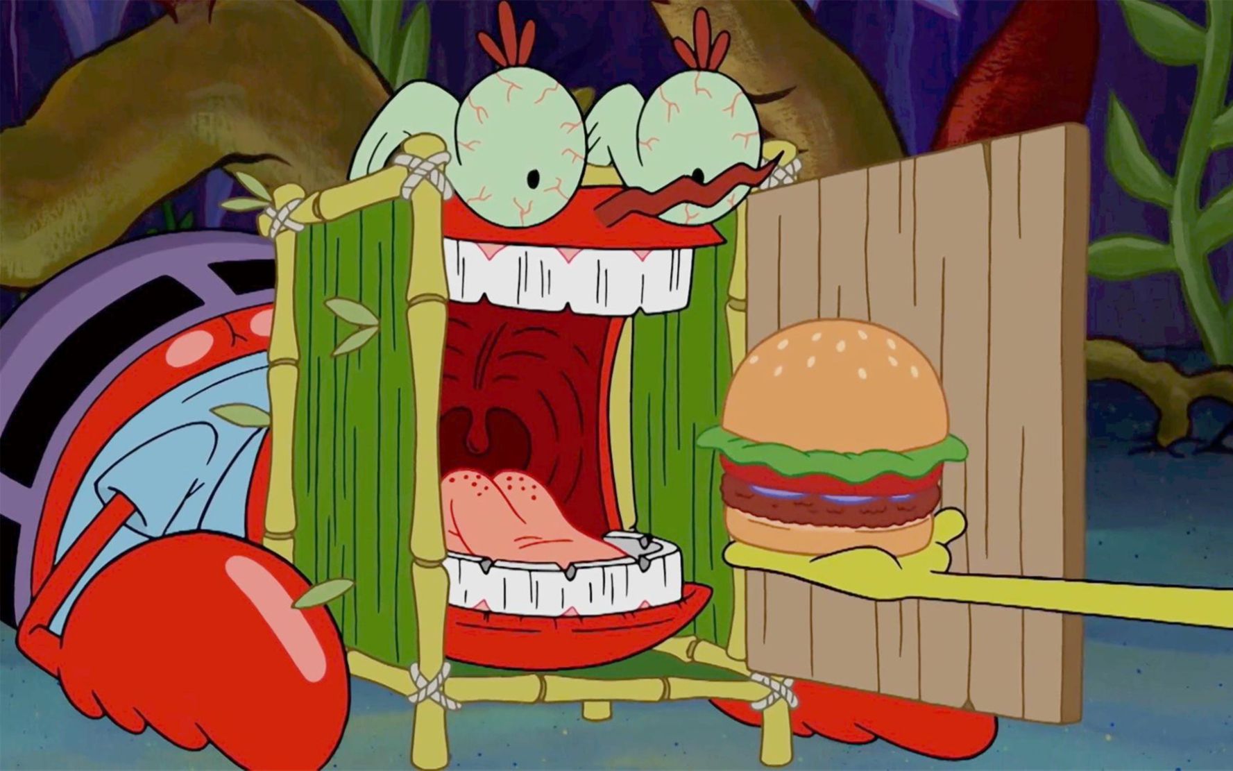 蟹老板饿疯了,打造了嘴嘴保险柜,就为了吃一口汉堡