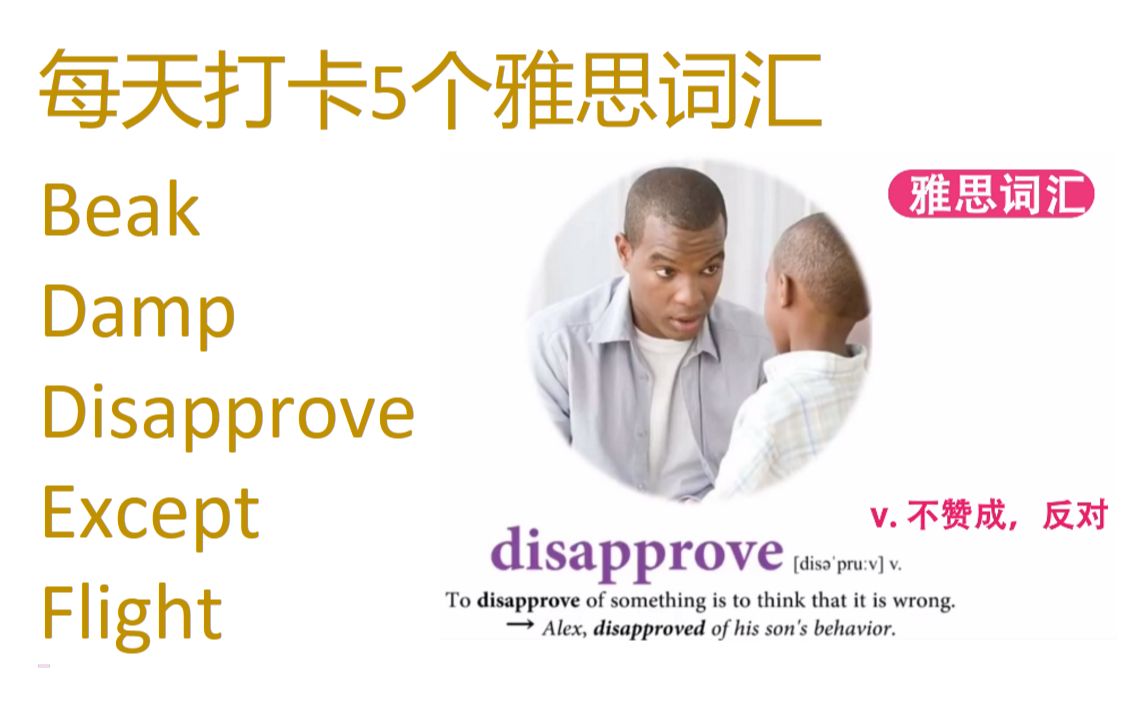 每天打卡5个雅思词汇 beak damp, disapprove except flight哔哩哔哩bilibili