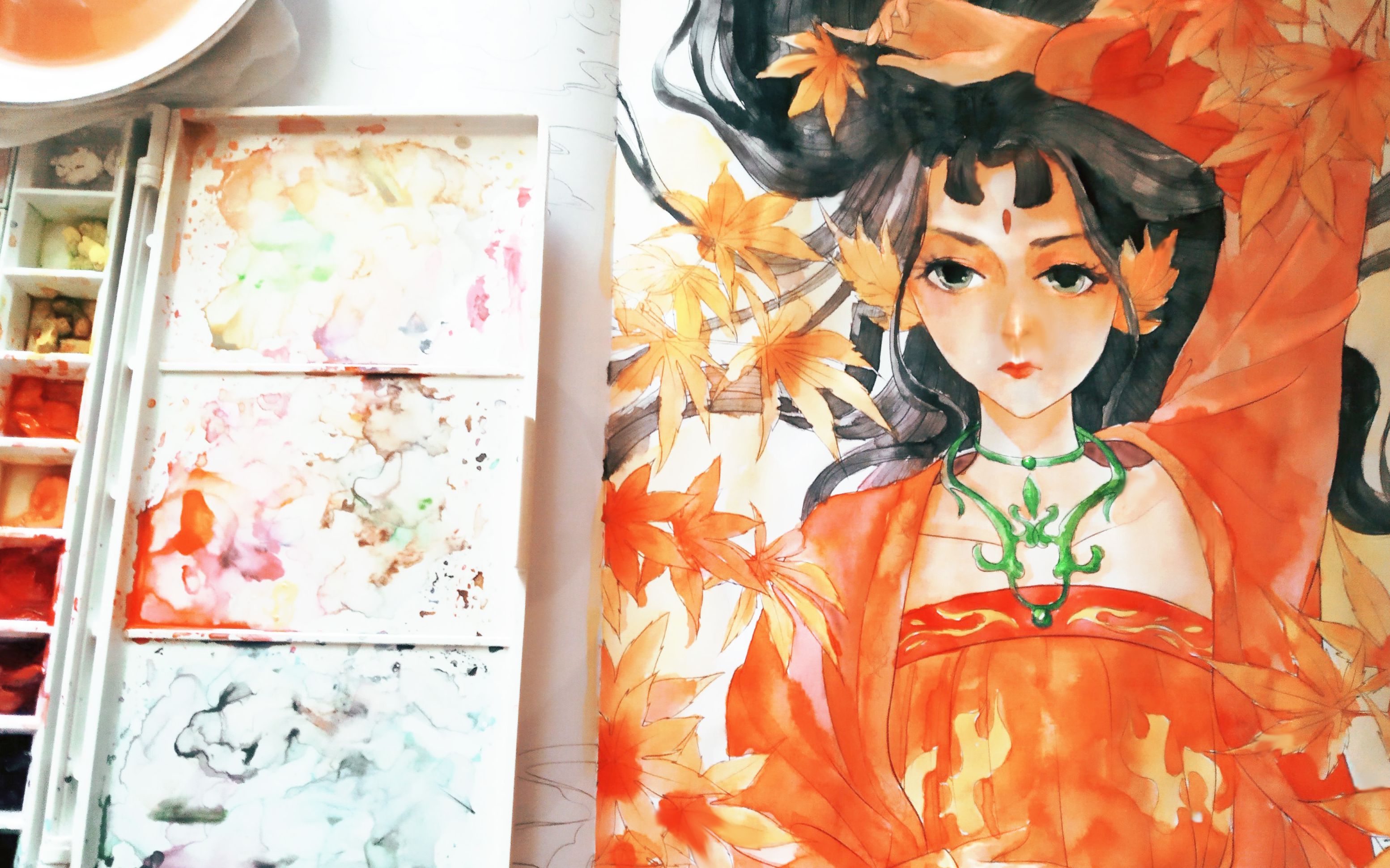 【水彩上色】百妖行 玉人歌灵枫