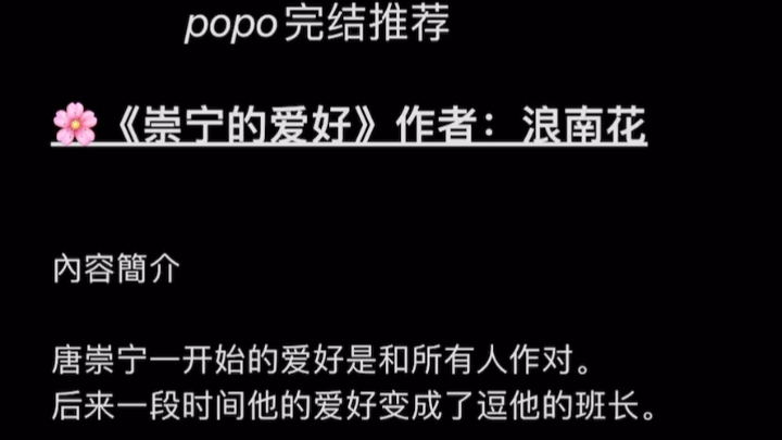 【popo完结推荐】《崇宁的爱好》作者:浪南花【全文无删减txt阅读】哔哩哔哩bilibili