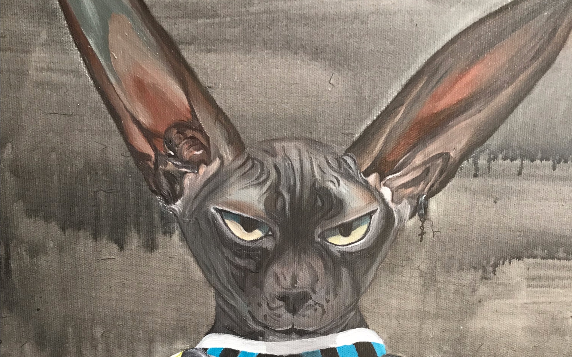 原创油画斯芬克斯无毛猫