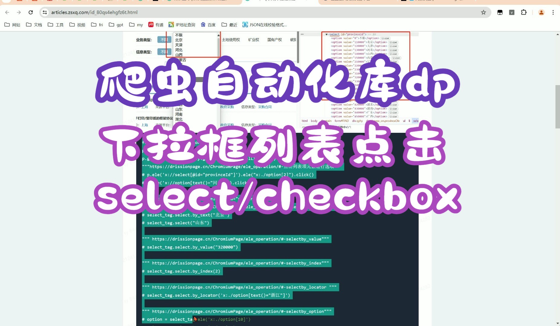 p41爬虫自动化之drissionpage的下拉框列表点击select/checkbox哔哩哔哩bilibili