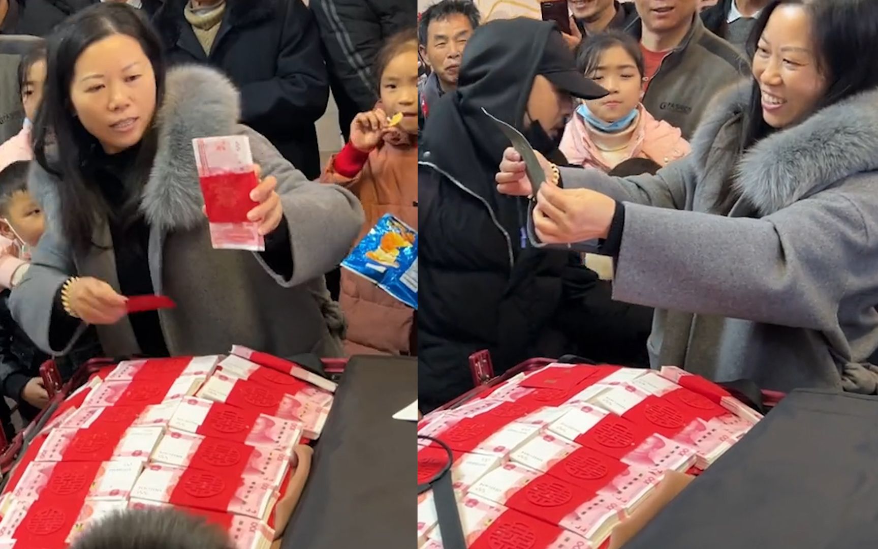 新娘陪嫁存折40万现金18万8,当亲戚面开箱欢呼声不断:排面拉满