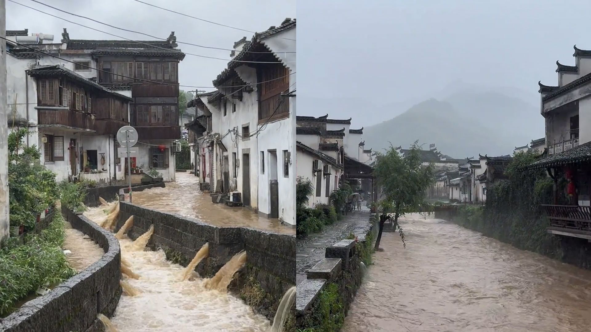 安徽暴雨游客晒徽州排水系统,洪水被引入水沟很快退去:网友佩服哔哩哔哩bilibili