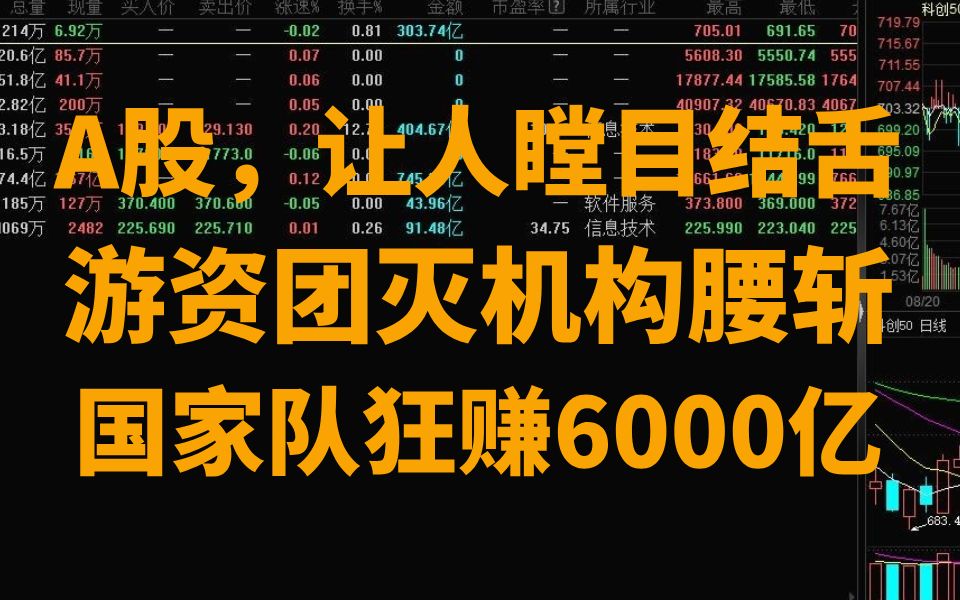 今天的A股,让人瞠目结舌了,你们知道是为什么吗?游资团灭机构腰斩,国家队狂赚6000亿!国家队动手护盘,A股怒涨0.04,就问你服不服?哔哩哔哩...