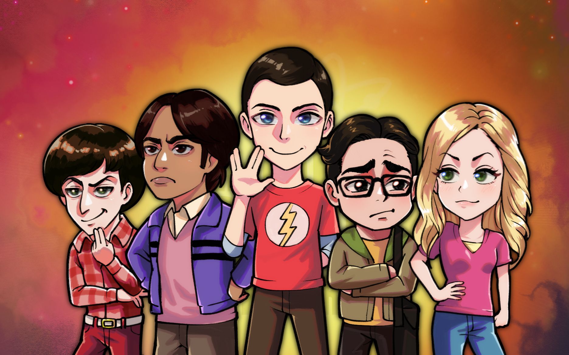 画《生活大爆炸》主角团!bazinga!