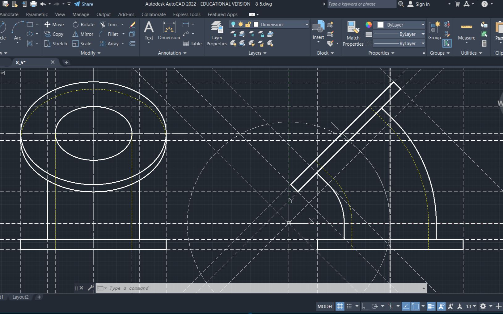 L9:视图投影:圆到椭圆投影 | 椭圆 | 辅助线 | AutoCAD 英文教学 | 三视图 | 投影 | 工程制图 | 计算机绘图哔哩哔哩bilibili