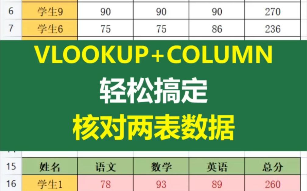 你知道吗?VLOOKUP+COLUMN函数组合,居然可以精确的核对两表每个单元格的数据哔哩哔哩bilibili