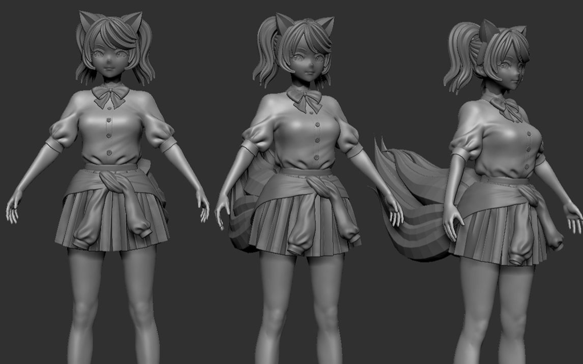 【3d角色建模】二次元小狐仙zbrush雕刻教学,头发,衣裙详细制作教程!