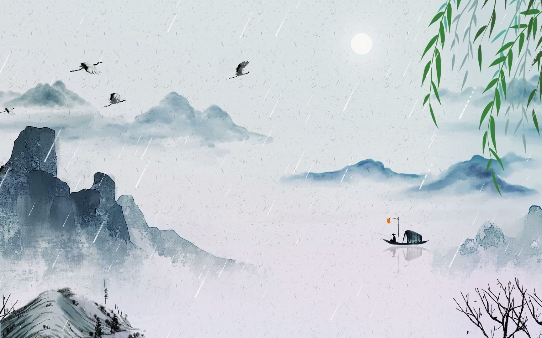 活动作品水墨中国风片头斜雨飞鹤