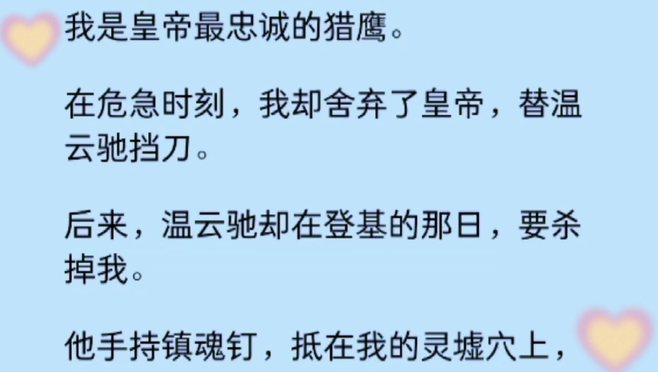 (双男主)我是皇帝最忠诚的猎鹰,却替温云驰挡刀.后来温云驰登基那日,手持镇魂钉,抵在我灵墟穴上:柳星言,若想活就认个错……哔哩哔哩bilibili