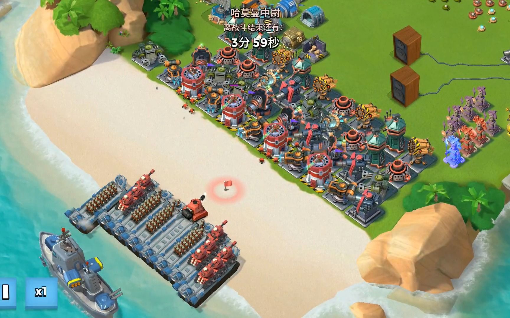 海岛奇兵:4个西蒙狙击塔防御哈莫曼会怎么样?