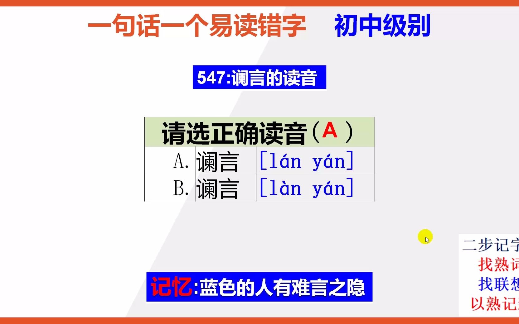 初中语文:15秒巧背谰言的正确读音哔哩哔哩bilibili