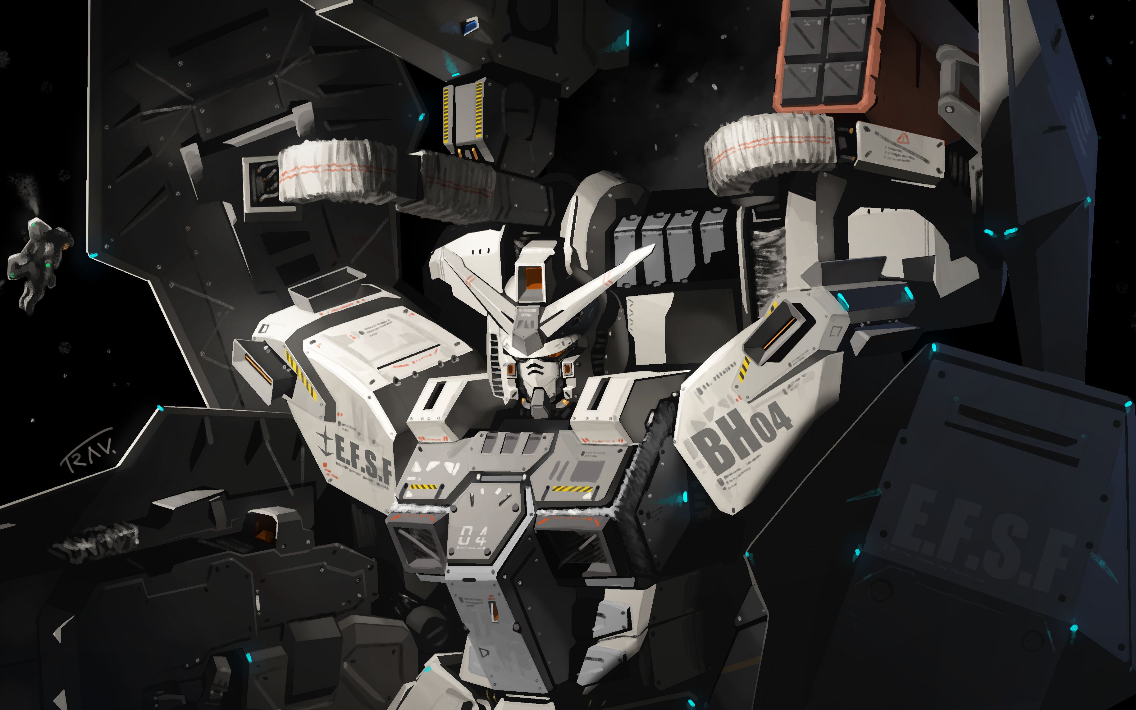 厚涂雷霆宙域四盾爵士男全装甲高达真实配色版photoshop绘画过程