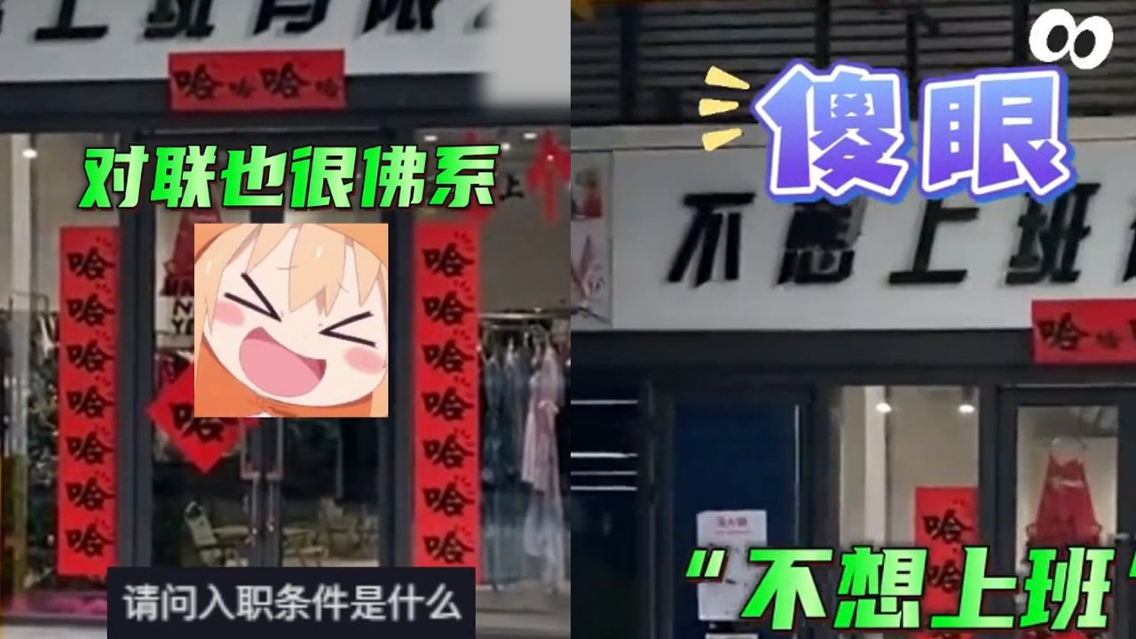 网友路过家服装店,被其“不想上班”公司门头吸引,佛系老板?哔哩哔哩bilibili