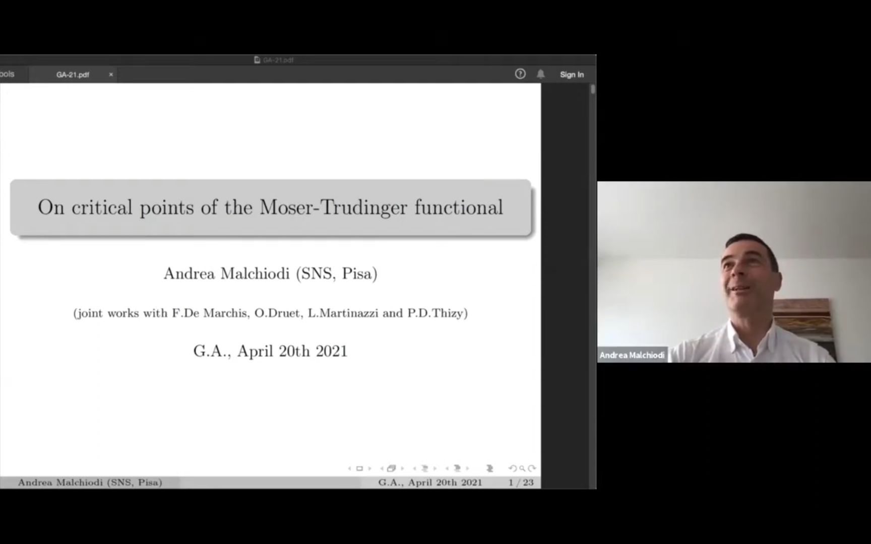 Andrea Malchiodi:On critical points of the MoserTrudinger functional哔哩哔哩bilibili