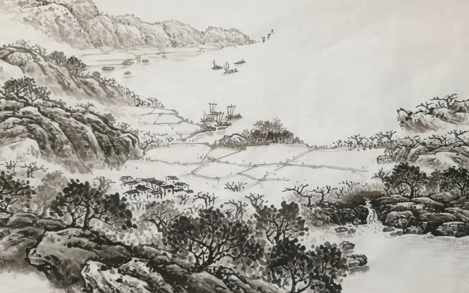 [图]画一幅江南春色的水墨画，碧波浩渺，流水泠泠，帆影幢幢，太美了