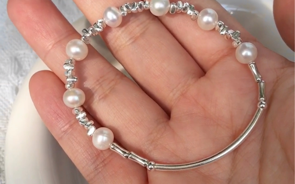 925纯银碎银几两淡水珍珠手链