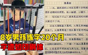 Скачать видео: 8岁男孩练字20个月下笔如印刷体，妈妈：书法让孩子更专注