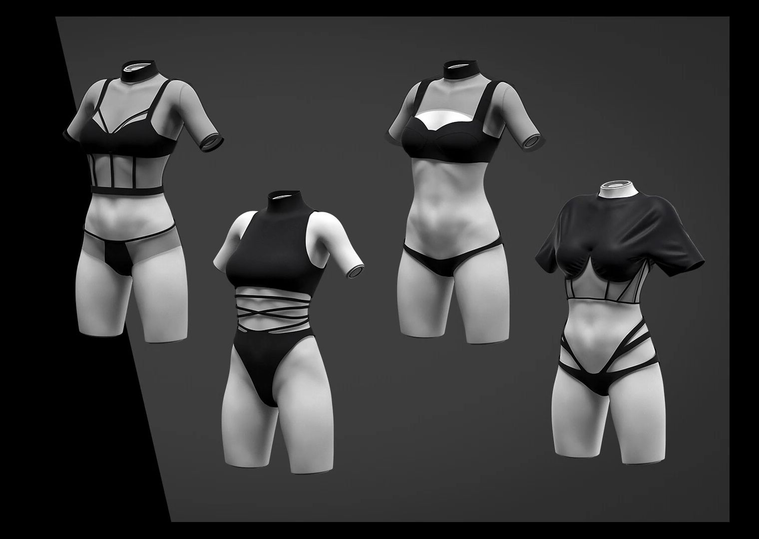 md服装女性内衣吊带上衣胸衣内裤套装zprj模型打版源文件3d服装