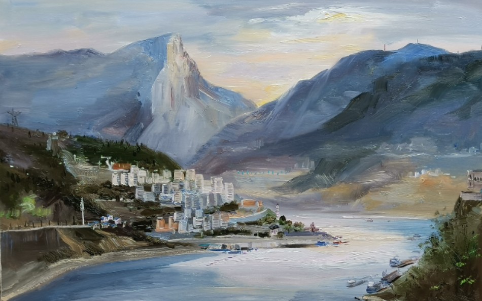 亚力油画_三峡风景夔门峡口(用时2小时10分)