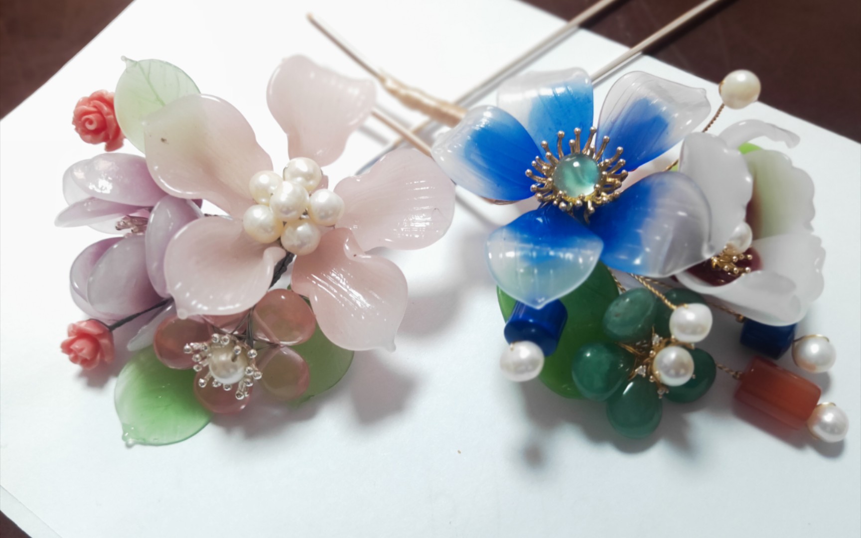 【料器发簪】这两天的两支料器珍珠天然石发钗发簪