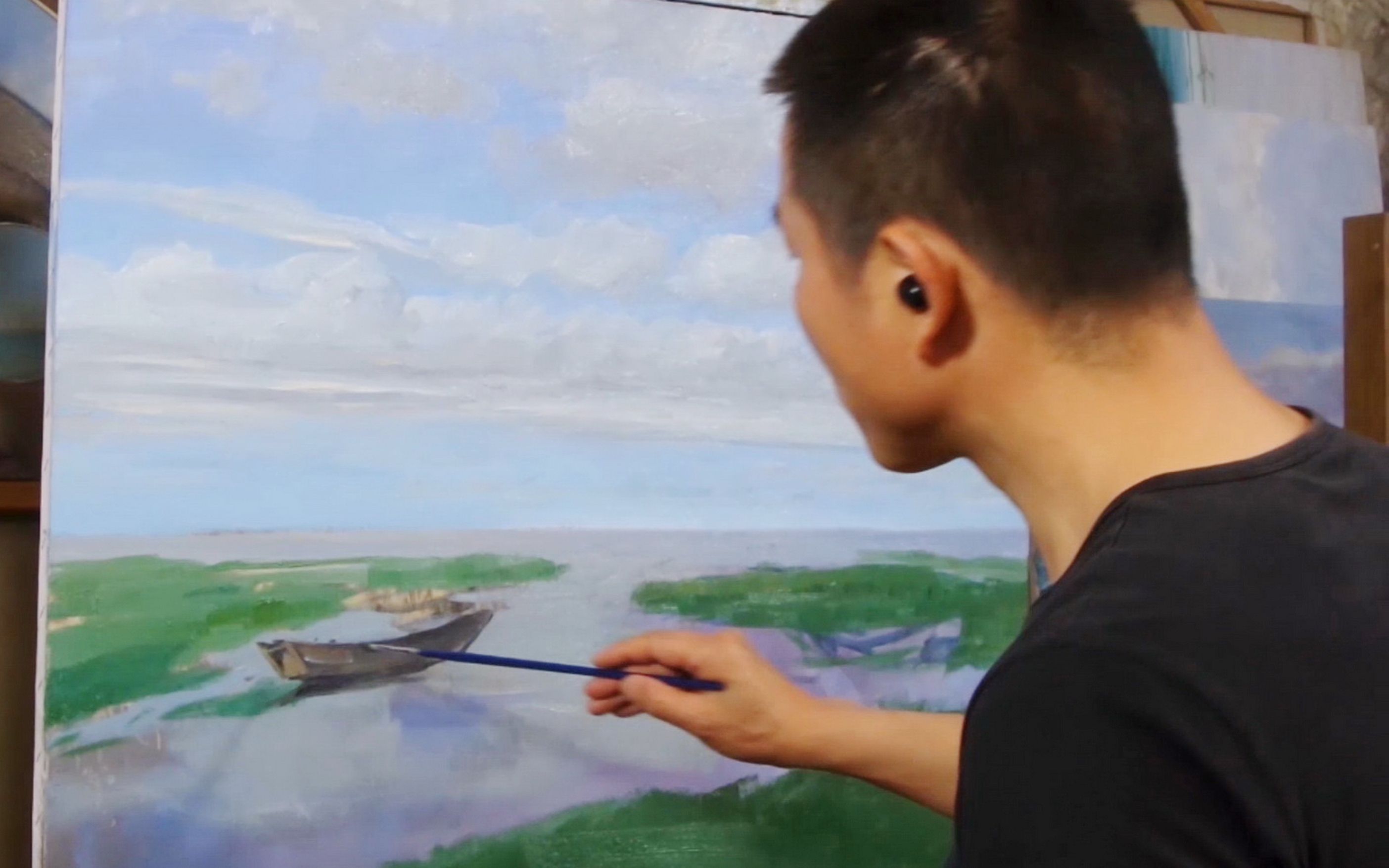 张照云油画海景滩涂风景油画创作示范上集