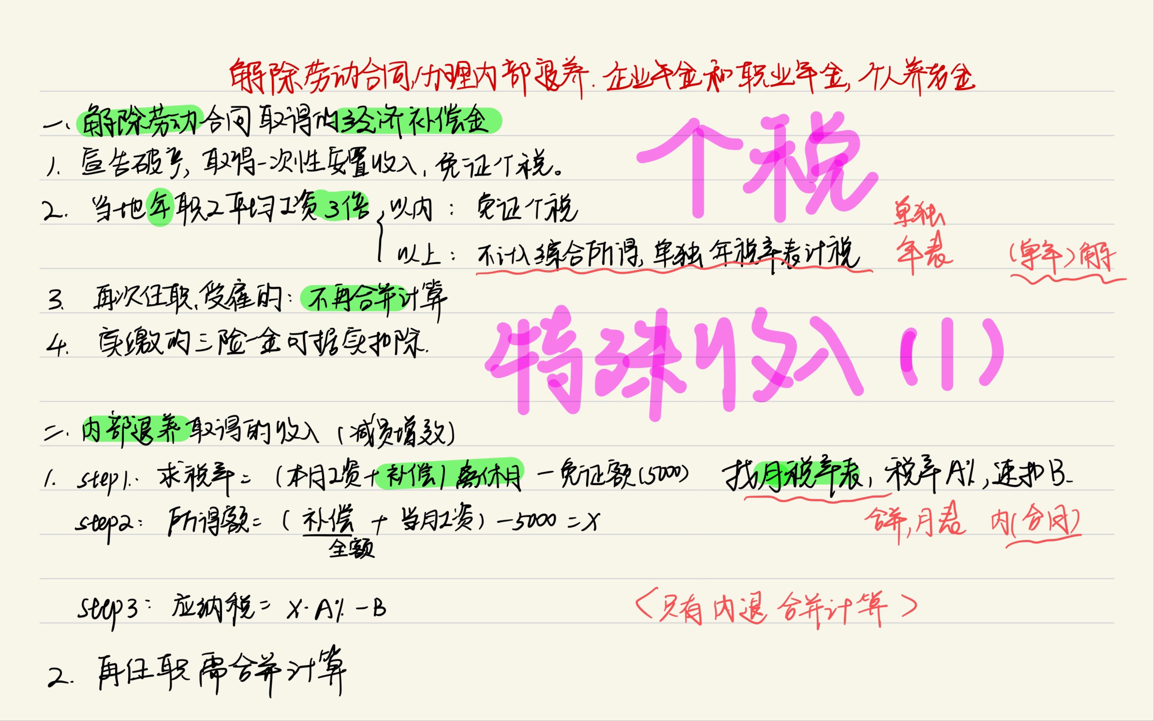 CPA(个税 特殊收入1)解除劳动合同、办理内部退养、企业职业年金、个人养老金个税讲解哔哩哔哩bilibili