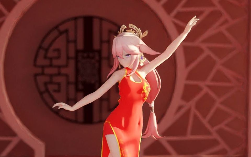 【原神mmd/布料解算】八重神子红旗袍—弹指醉.元旦快乐
