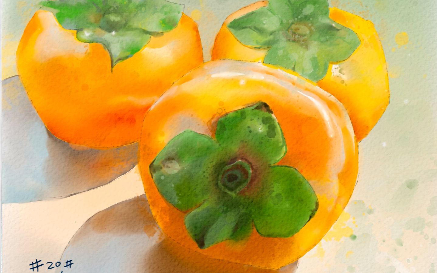 新年柿柿如意板绘水彩realisticpanitstudio色彩60天打卡