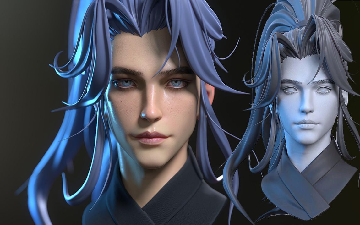 【ZBrush雕刻】高冷氛围感男头3D模型制作全流程!zb人头建模教程哔哩哔哩bilibili