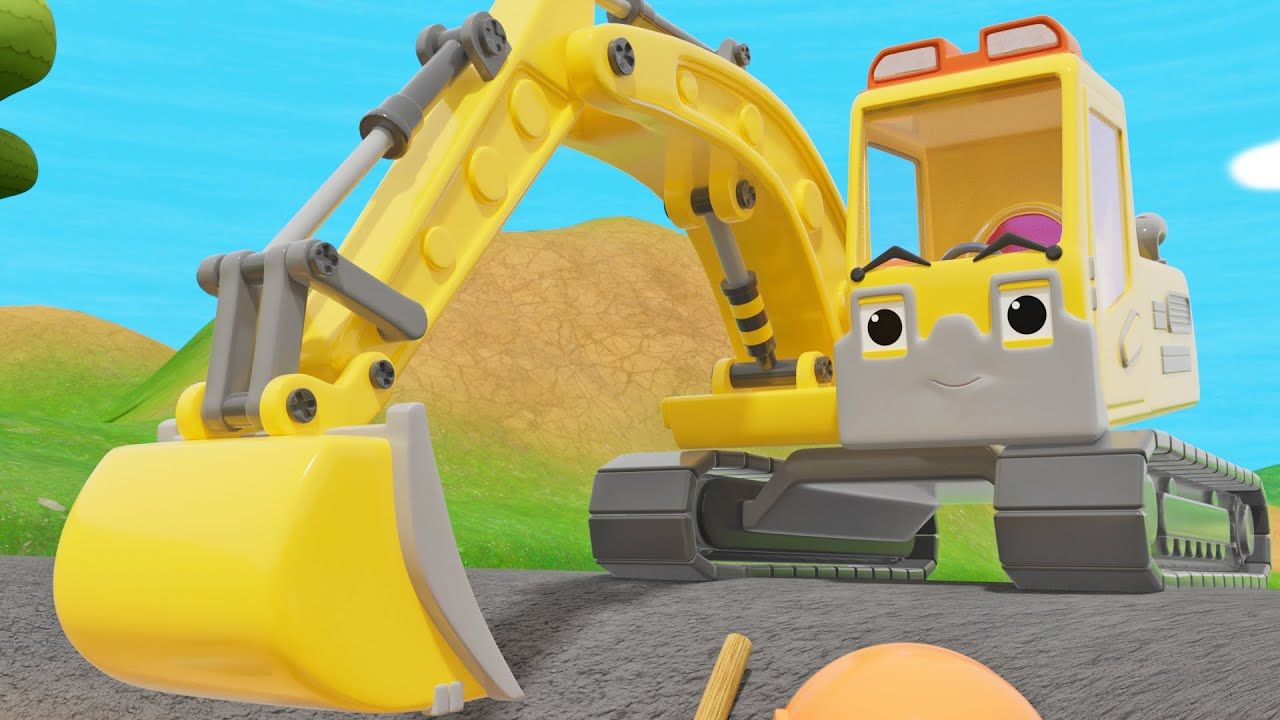 挖掘机在深坑里挖石头 早教 益智 育儿 儿童动画