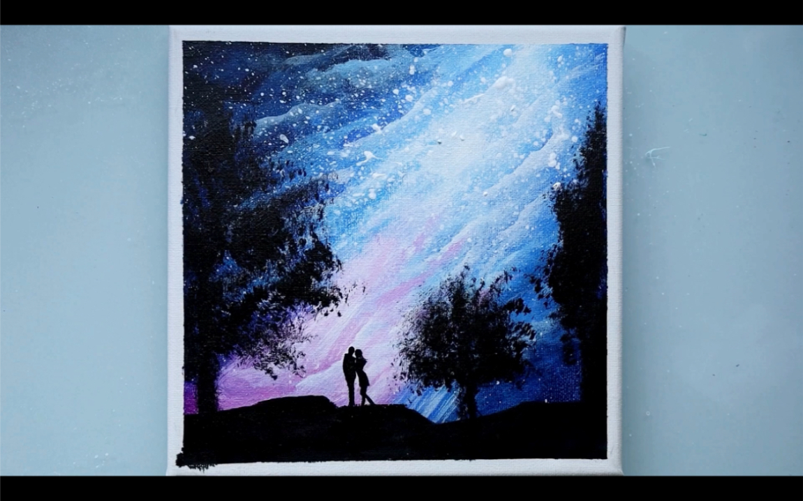 【丙烯画】爱在星空下/简单唯美风景画_哔哩哔哩_bilibili