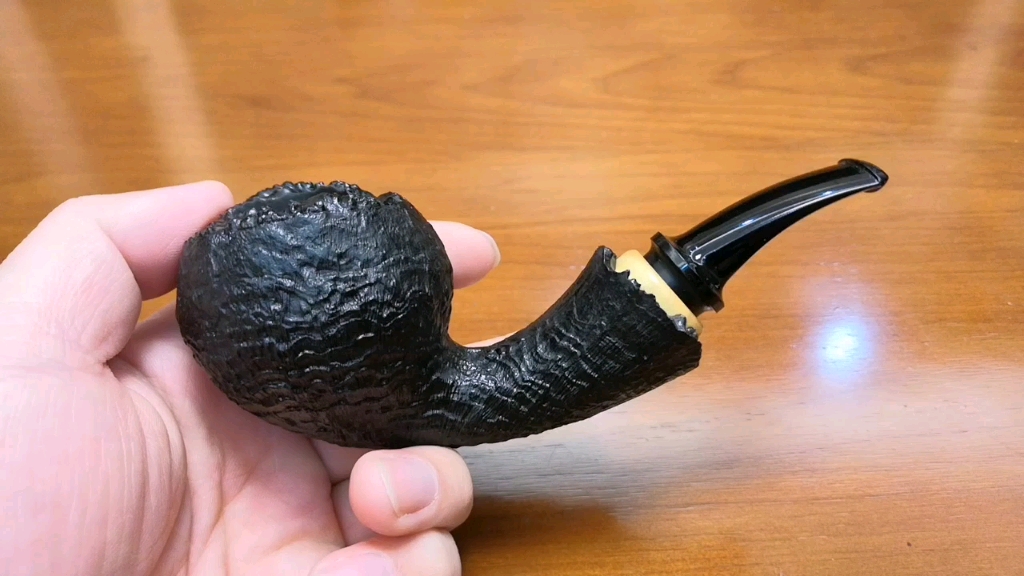 级jefferson手工制作石楠木烟斗,喷砂水波纹双瘤皮苹果空腔大气室弯斗