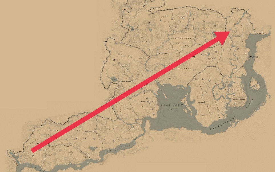 【荒野大镖客2/rdr2】从地图西南角骑马到东北角需要多久?